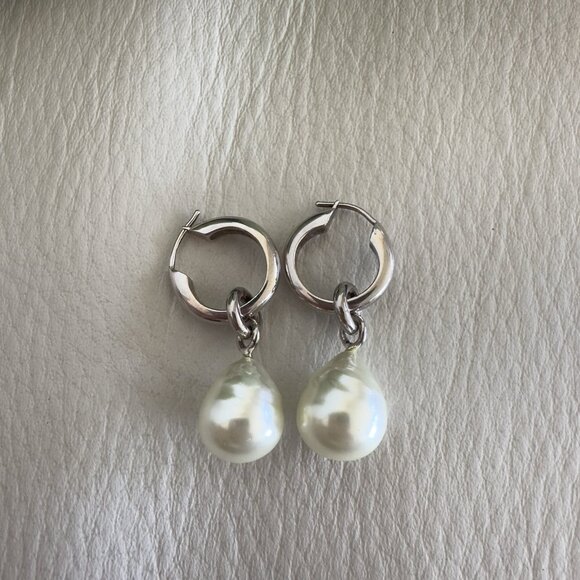 NEW GUCCI HOOP EARRINGS WITH PEARL DROPS 925 Sterling Silver - Picture 5 of 9